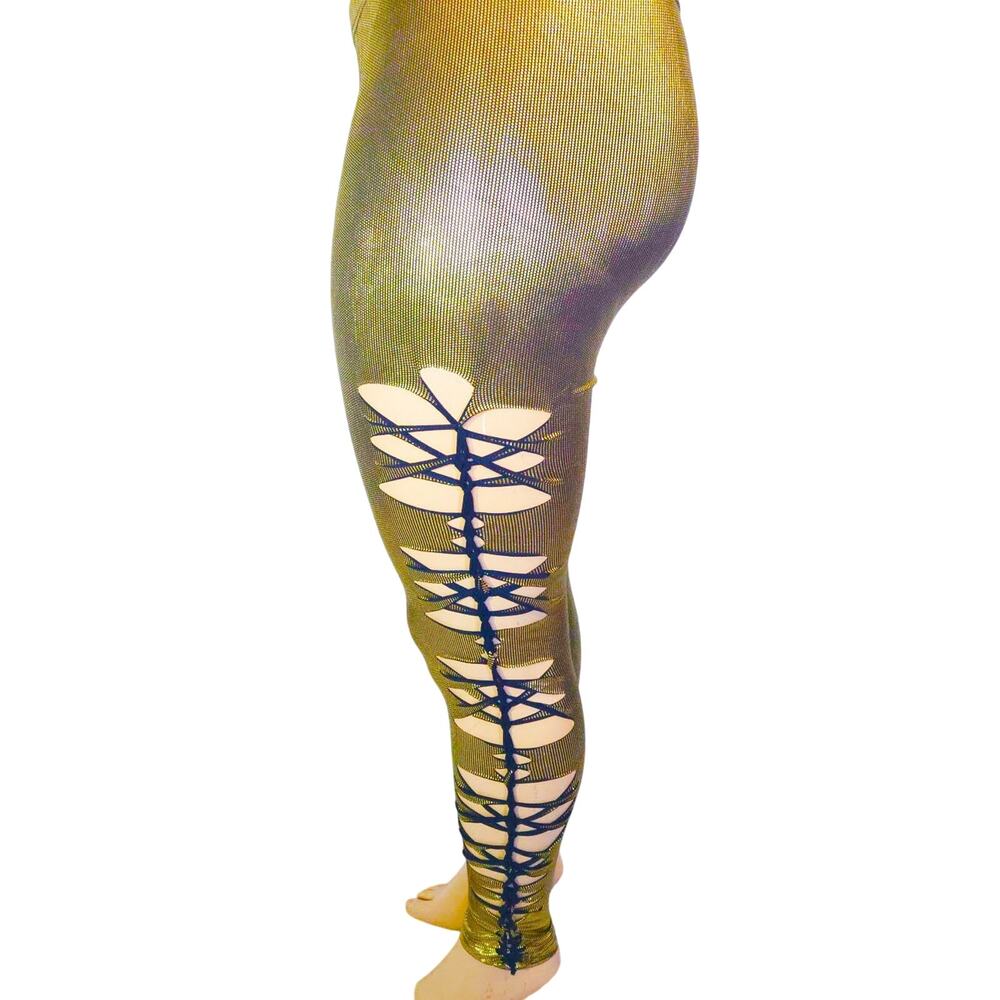 GOLDEN RADIANCE - 1XL/2XL - Leggings - Shimmering Gold w/ Stylish Side Cuts
